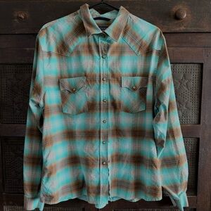 Rough Stock Panhandle Western Plaid Shirt with Pearl Snaps